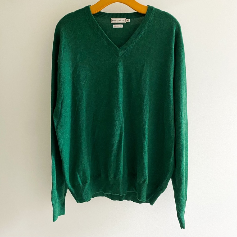 Peter Millar Green Merino Wool V-Neck Sweater | Size X-Large
